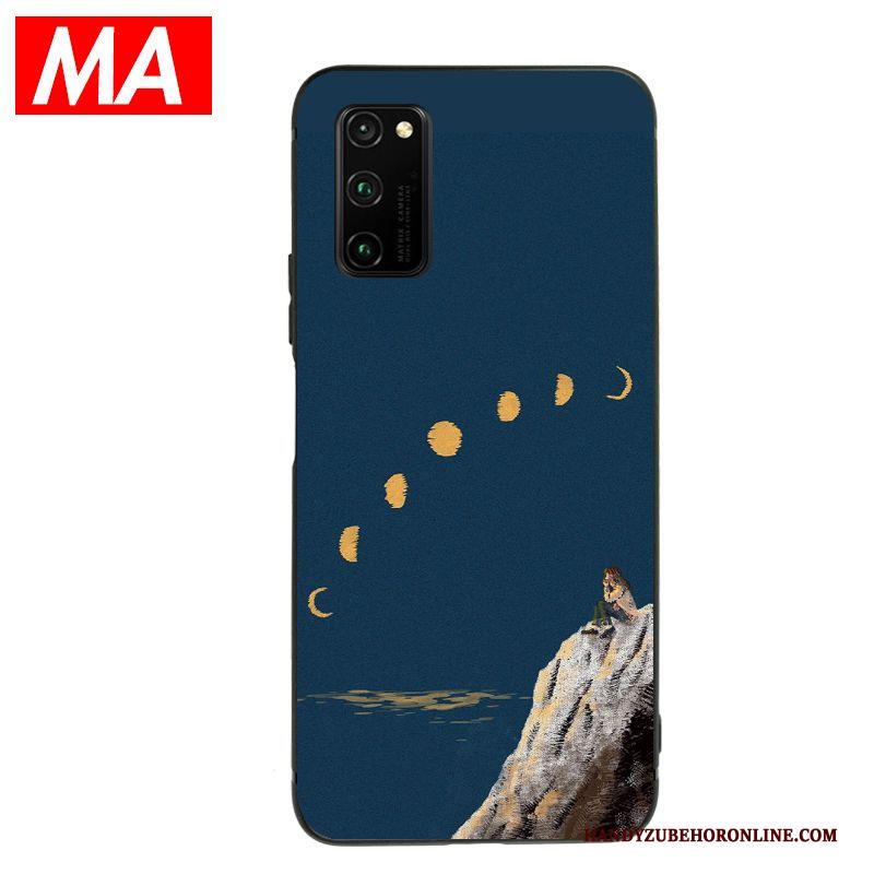 Honor View30 Pro Hoesje Eenvoudige Hoes Zacht Olieverfschilderij Blauw Scheppend Siliconen