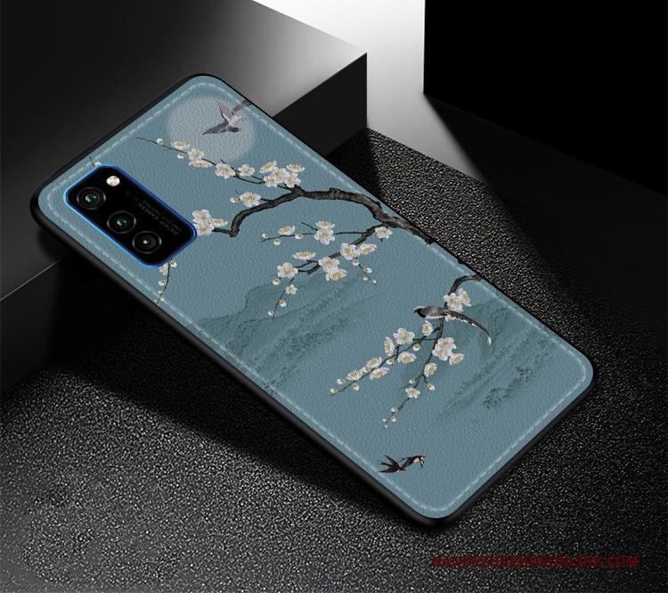 Honor View30 Pro Patroon All Inclusive Wind Hoesje Telefoon Blauw Leer Chinese Stijl