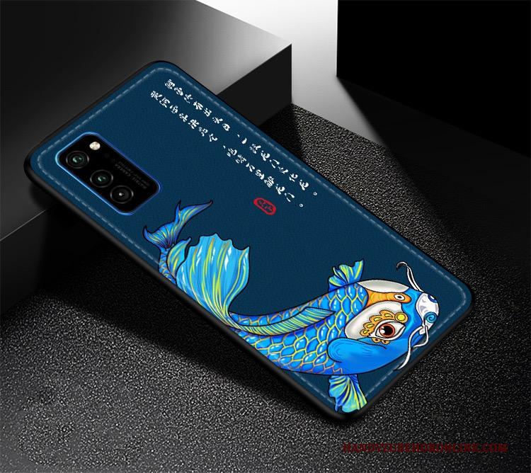 Honor View30 Pro Patroon All Inclusive Wind Hoesje Telefoon Blauw Leer Chinese Stijl