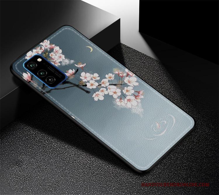 Honor View30 Pro Patroon All Inclusive Wind Hoesje Telefoon Blauw Leer Chinese Stijl