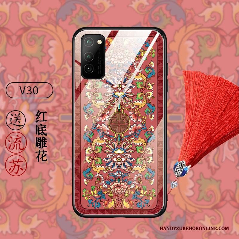 Honor View30 Rood Hoesje Telefoon Vintage Trend Bescherming Chinese Stijl Klassiek