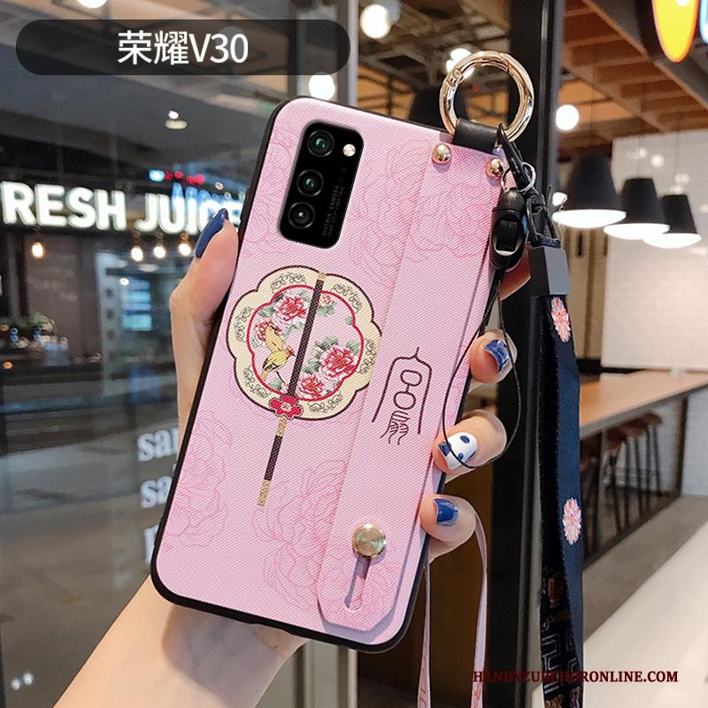 Honor View30 Zacht Wind Reliëf Roze Chinese Stijl Hoesje Telefoon Schrobben