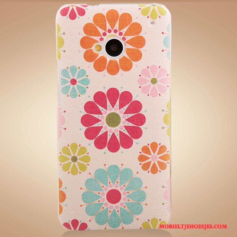 Htc One M7 Accessoires Hoesje Telefoon Bloemen Geschilderd Bescherming Purper