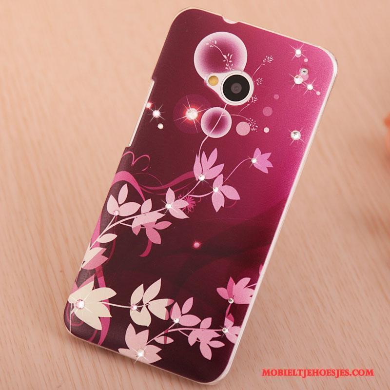 Htc One M7 Geschilderd Roze Hoesje Telefoon Met Strass Mobiele Telefoon Bescherming