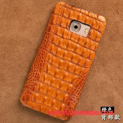 Htc One M7 Hoes Echt Leer Oranje Krokodil Bescherming Achterklep Hoesje Telefoon