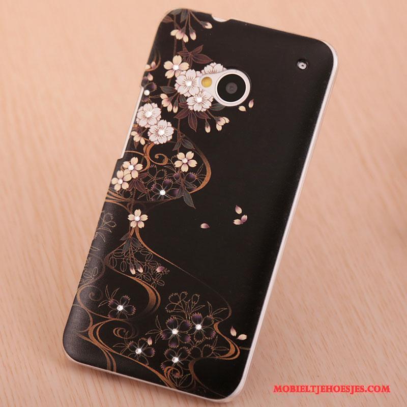 Htc One M7 Roze Elegante Bescherming Hoesje Trendy Merk Geschilderd Met Strass