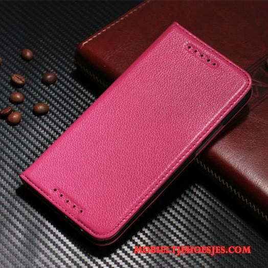 Htc One M8 Eenvoudige Mobiele Telefoon Folio Bescherming Rood Hoesje Leren Etui