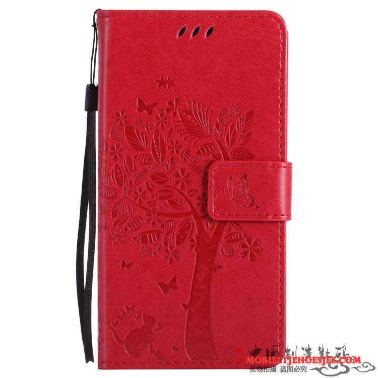 Htc One M8 Hoesje Folio Rood Bescherming Hoes Trend Portemonnee Leren Etui