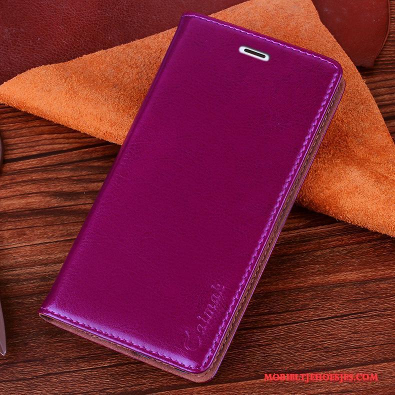 Htc One M8 Hoesje Telefoon Bescherming Purper Leren Etui Mobiele Telefoon