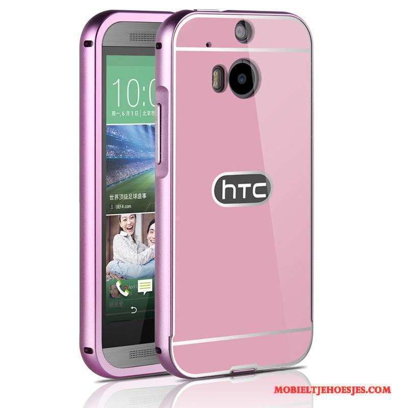 Htc One M8 Omlijsting Tempereren Hoesje Metaal Telefoon Bescherming Zilver