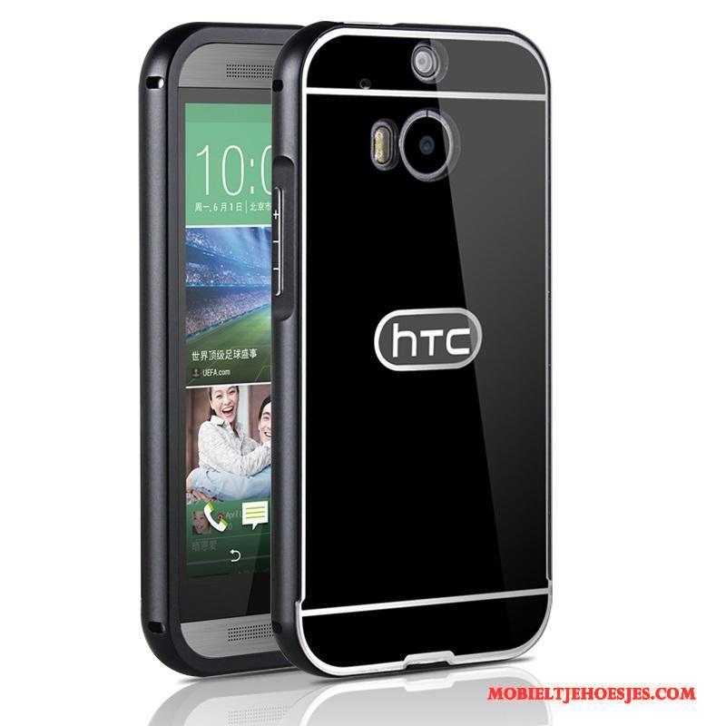 Htc One M8 Omlijsting Tempereren Hoesje Metaal Telefoon Bescherming Zilver