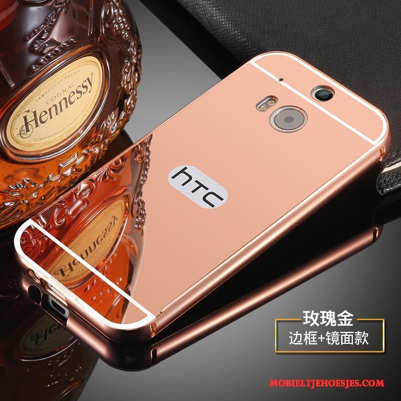 Htc One M8 Omlijsting Tempereren Hoesje Metaal Telefoon Bescherming Zilver