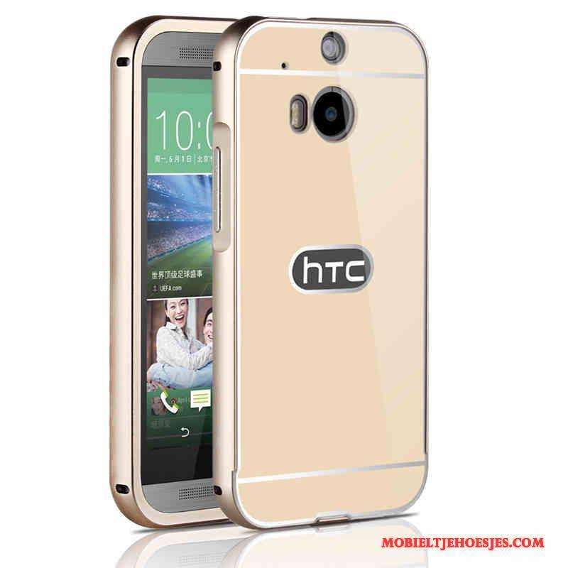 Htc One M8 Omlijsting Tempereren Hoesje Metaal Telefoon Bescherming Zilver