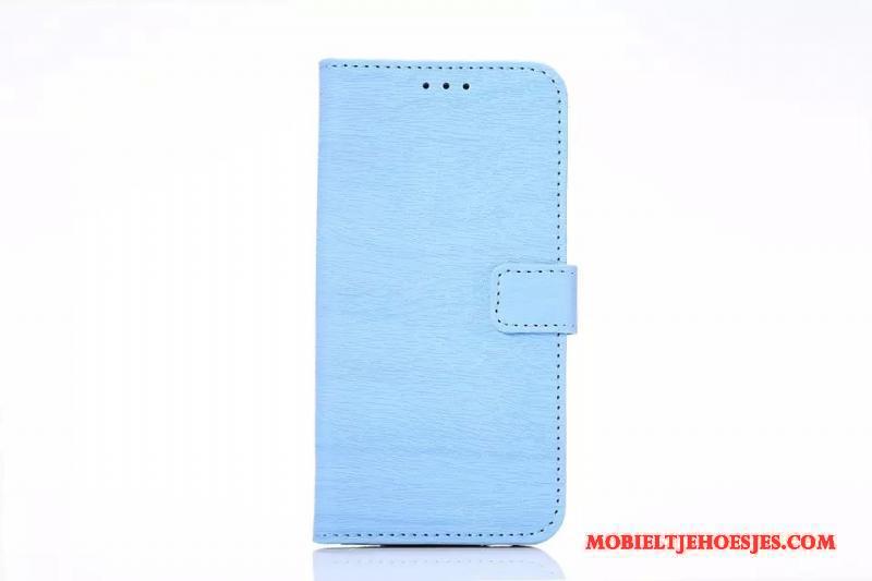 Htc One M9 Blauw Leren Etui Hoesje Telefoon Houtnerf Dunne Mobiele Telefoon Bescherming