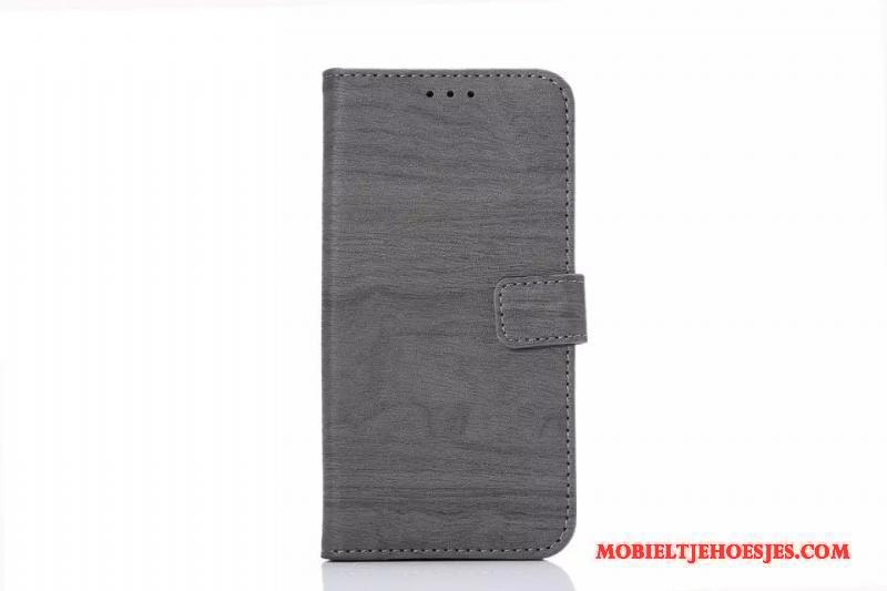 Htc One M9 Blauw Leren Etui Hoesje Telefoon Houtnerf Dunne Mobiele Telefoon Bescherming