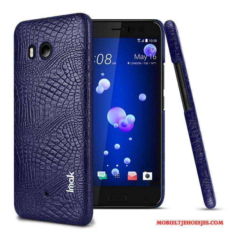 Htc U11 Bescherming Mobiele Telefoon Leer Hoesje Anti-fall Blauw Krokodillenleer