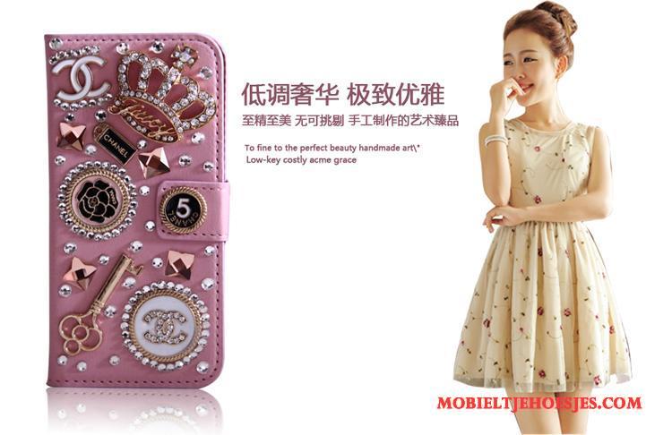 Huawei Ascend G6 Hoesje Met Strass Rood Bescherming Telefoon Tas Leren Etui