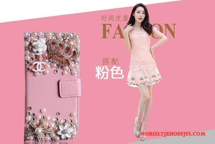 Huawei Ascend G6 Hoesje Met Strass Rood Bescherming Telefoon Tas Leren Etui