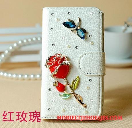 Huawei Ascend G6 Hoesje Met Strass Rood Bescherming Telefoon Tas Leren Etui