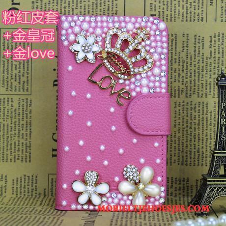 Huawei Ascend G6 Hoesje Met Strass Rood Bescherming Telefoon Tas Leren Etui