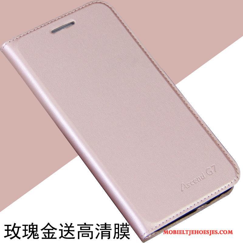Huawei Ascend G7 Anti-fall Hoes Mobiele Telefoon Hoesje Telefoon Leren Etui Folio Roze