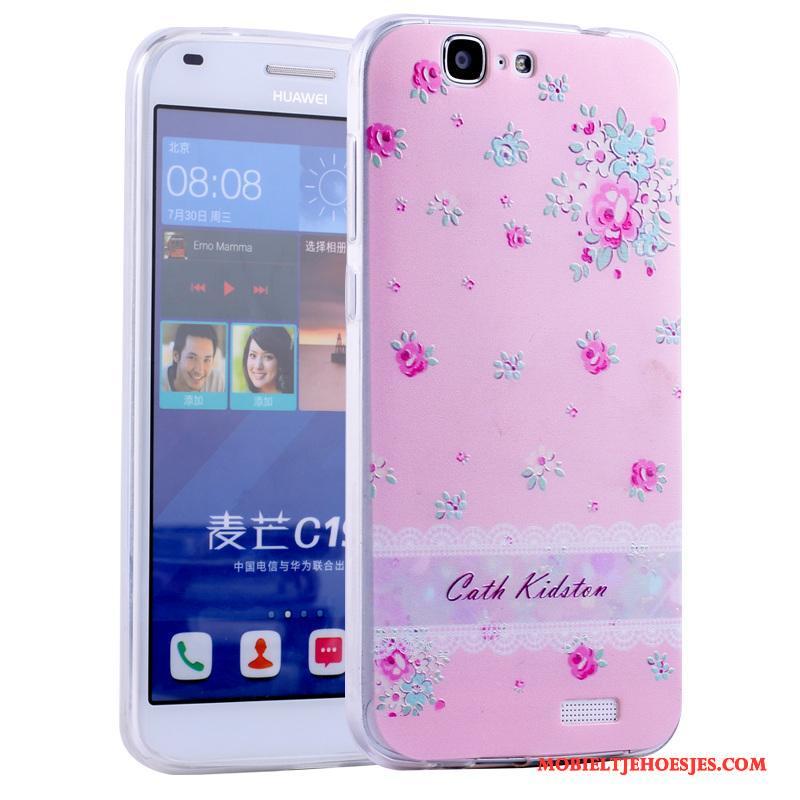 Huawei Ascend G7 Anti-fall Zacht All Inclusive Roze Hoesje Telefoon Spotprent Siliconen