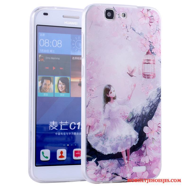 Huawei Ascend G7 Anti-fall Zacht All Inclusive Roze Hoesje Telefoon Spotprent Siliconen