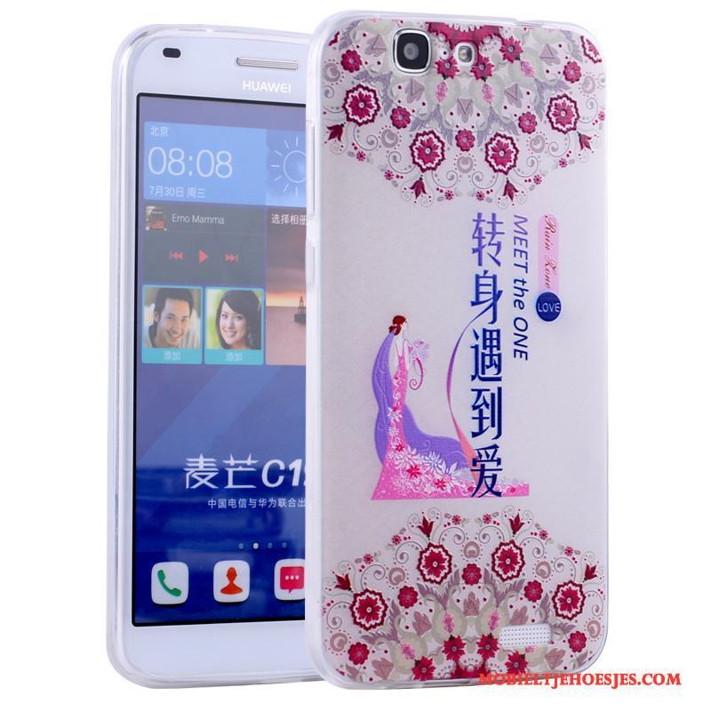 Huawei Ascend G7 Anti-fall Zacht All Inclusive Roze Hoesje Telefoon Spotprent Siliconen