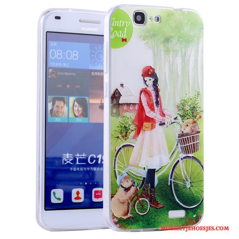 Huawei Ascend G7 Anti-fall Zacht All Inclusive Roze Hoesje Telefoon Spotprent Siliconen