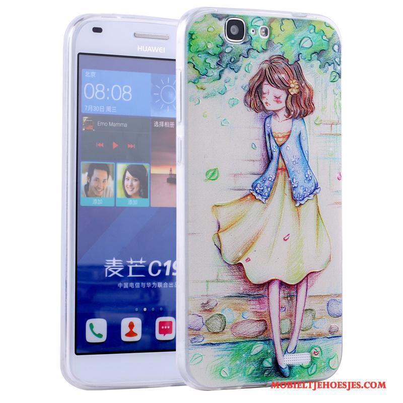 Huawei Ascend G7 Anti-fall Zacht All Inclusive Roze Hoesje Telefoon Spotprent Siliconen