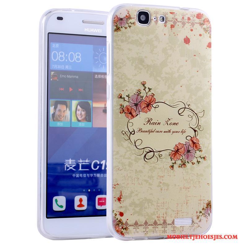 Huawei Ascend G7 Anti-fall Zacht All Inclusive Roze Hoesje Telefoon Spotprent Siliconen