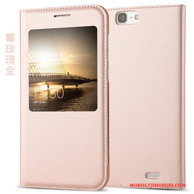 Huawei Ascend G7 Bescherming Hoes Leren Etui Grijs Mobiele Telefoon Folio Hoesje Telefoon