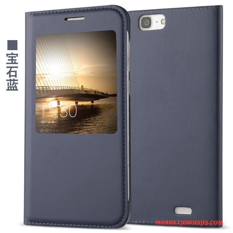 Huawei Ascend G7 Bescherming Hoes Leren Etui Grijs Mobiele Telefoon Folio Hoesje Telefoon