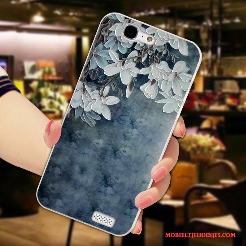 Huawei Ascend G7 Bloemblaadjes Anti-fall Hoesje Telefoon Zacht Groen All Inclusive Bescherming