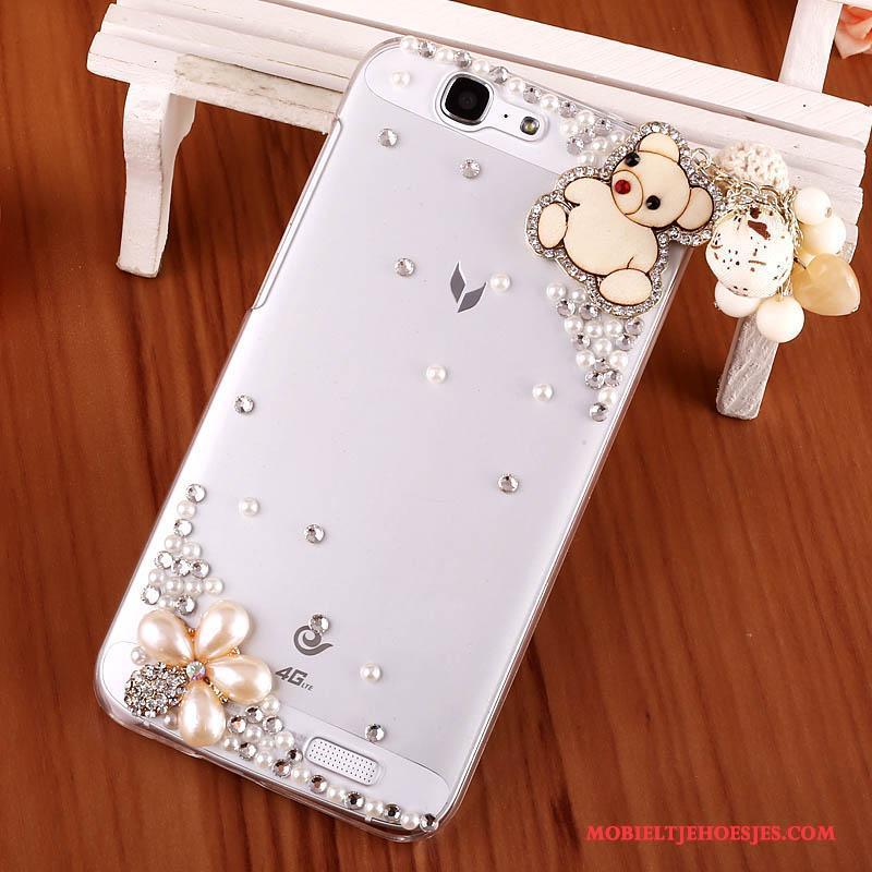 Huawei Ascend G7 Hoes Hard Bescherming Met Strass Zwart Hoesje Doorzichtig