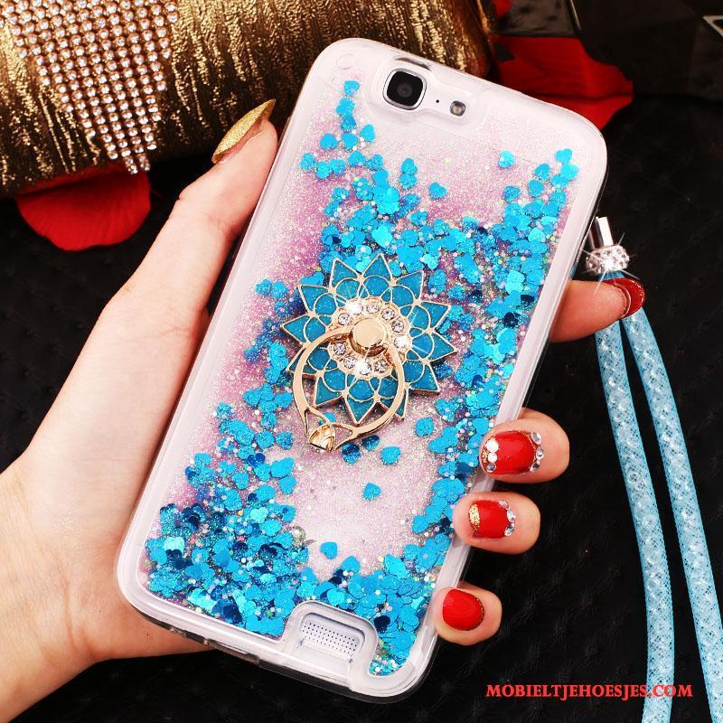 Huawei Ascend G7 Hoesje Hoes Blauw Drijfzand Dun Trend Ring Met Strass