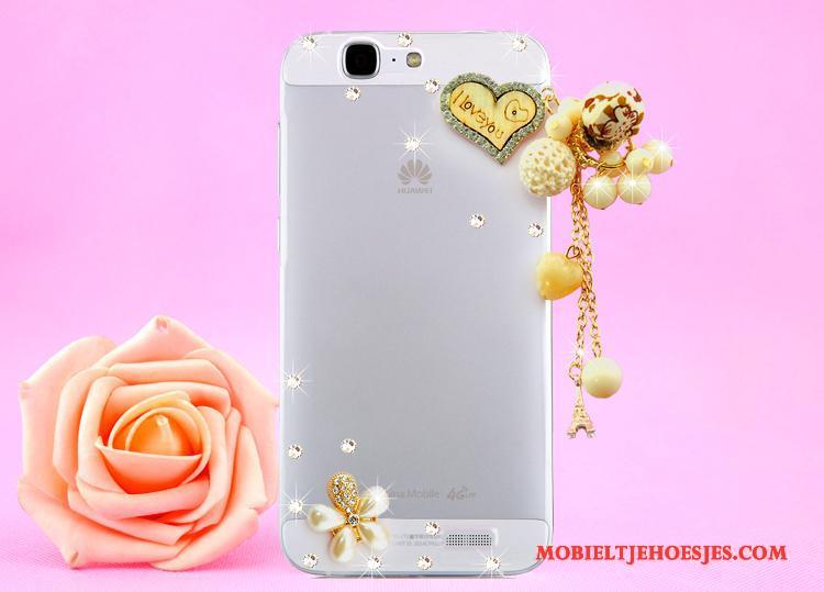 Huawei Ascend G7 Met Strass Hoes Opknoping Nek Doorzichtig Goud Hoesje Bescherming