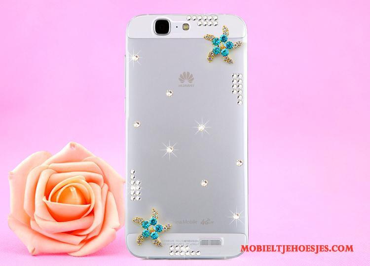 Huawei Ascend G7 Met Strass Hoes Opknoping Nek Doorzichtig Goud Hoesje Bescherming