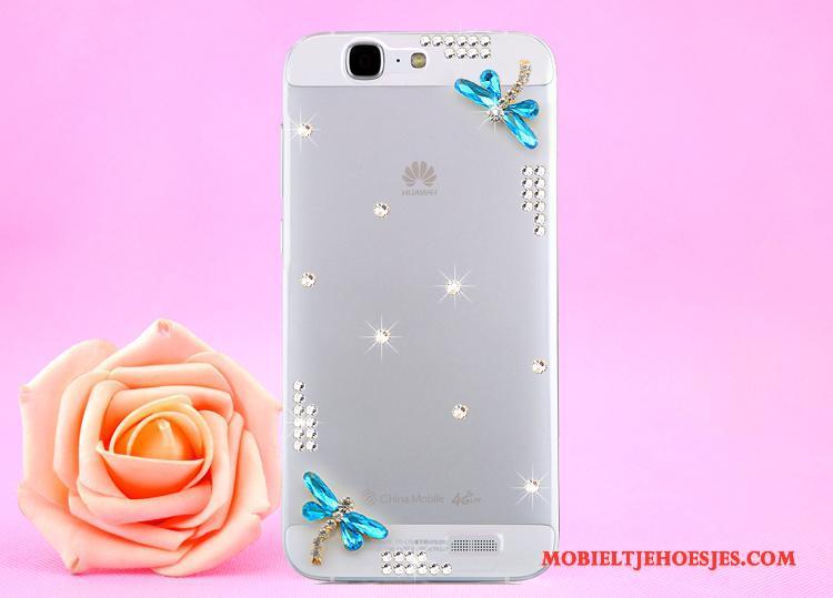 Huawei Ascend G7 Met Strass Hoes Opknoping Nek Doorzichtig Goud Hoesje Bescherming