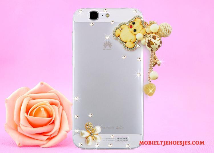 Huawei Ascend G7 Met Strass Hoes Opknoping Nek Doorzichtig Goud Hoesje Bescherming