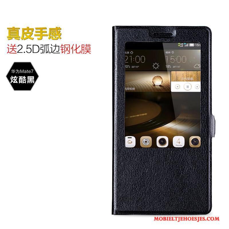 Huawei Ascend Mate 7 Anti-fall Bescherming Clamshell Lichtblauw Hoesje Mobiele Telefoon Leren Etui