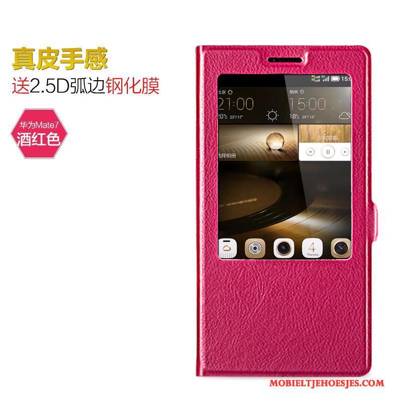 Huawei Ascend Mate 7 Anti-fall Bescherming Clamshell Lichtblauw Hoesje Mobiele Telefoon Leren Etui