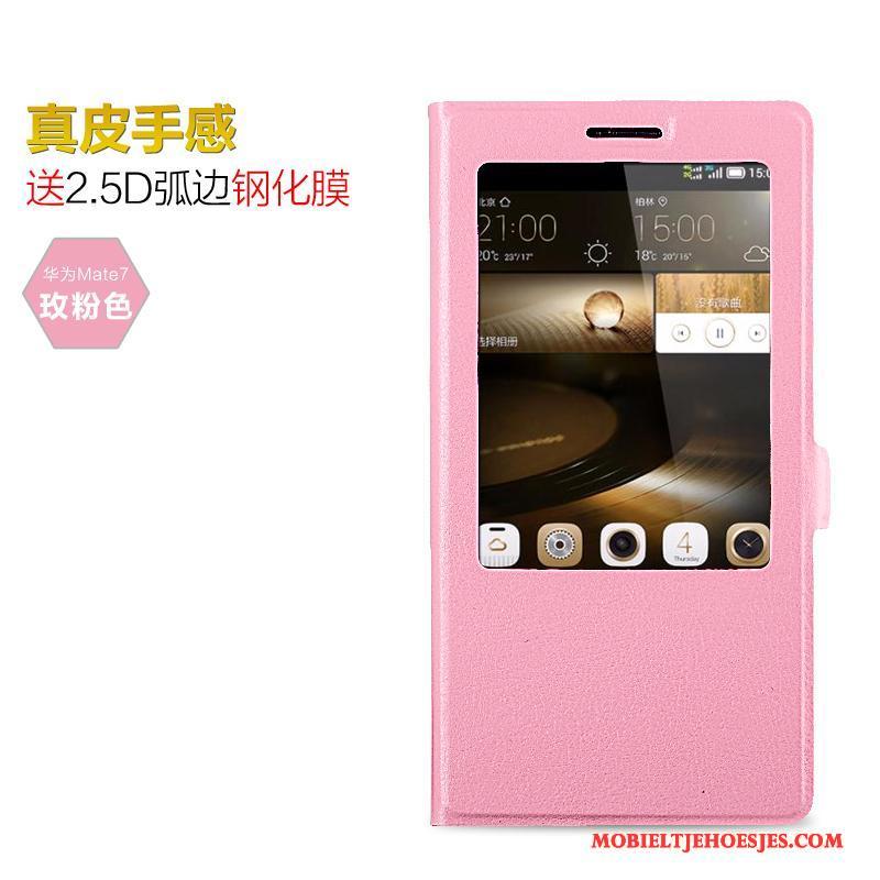 Huawei Ascend Mate 7 Anti-fall Bescherming Clamshell Lichtblauw Hoesje Mobiele Telefoon Leren Etui