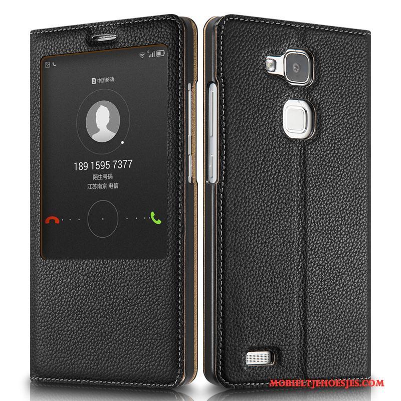 Huawei Ascend Mate 7 Bedrijf Bescherming Mobiele Telefoon Hoesje Telefoon Anti-fall Rood Echt Leer