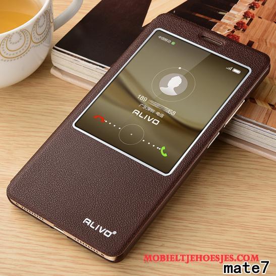 Huawei Ascend Mate 7 Hoes Anti-fall Goud Hoesje Telefoon Bescherming Clamshell Leren Etui