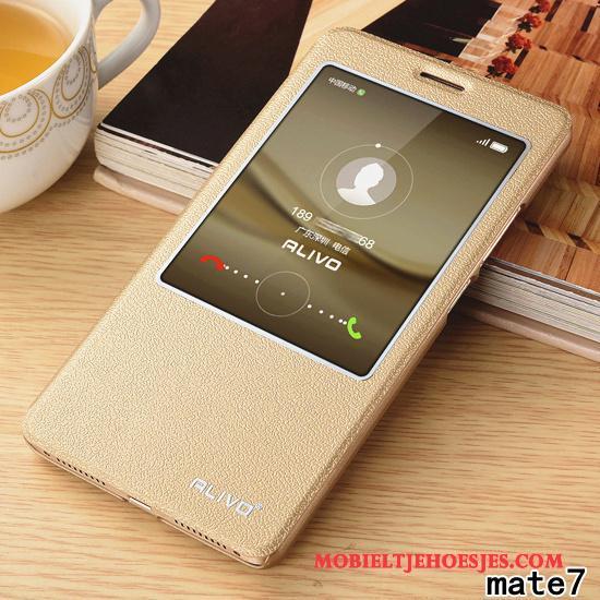 Huawei Ascend Mate 7 Hoes Anti-fall Goud Hoesje Telefoon Bescherming Clamshell Leren Etui