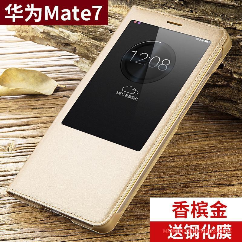 Huawei Ascend Mate 7 Hoes Leren Etui Clamshell Goud Bescherming Hoesje Telefoon Nieuw