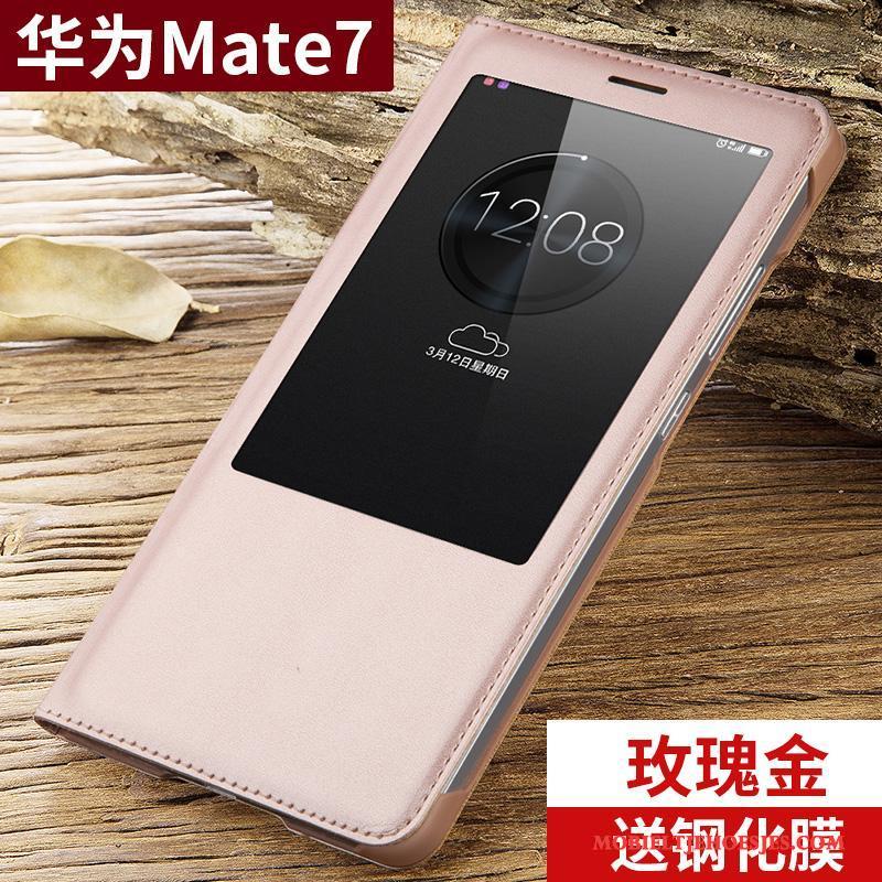 Huawei Ascend Mate 7 Hoes Leren Etui Clamshell Goud Bescherming Hoesje Telefoon Nieuw