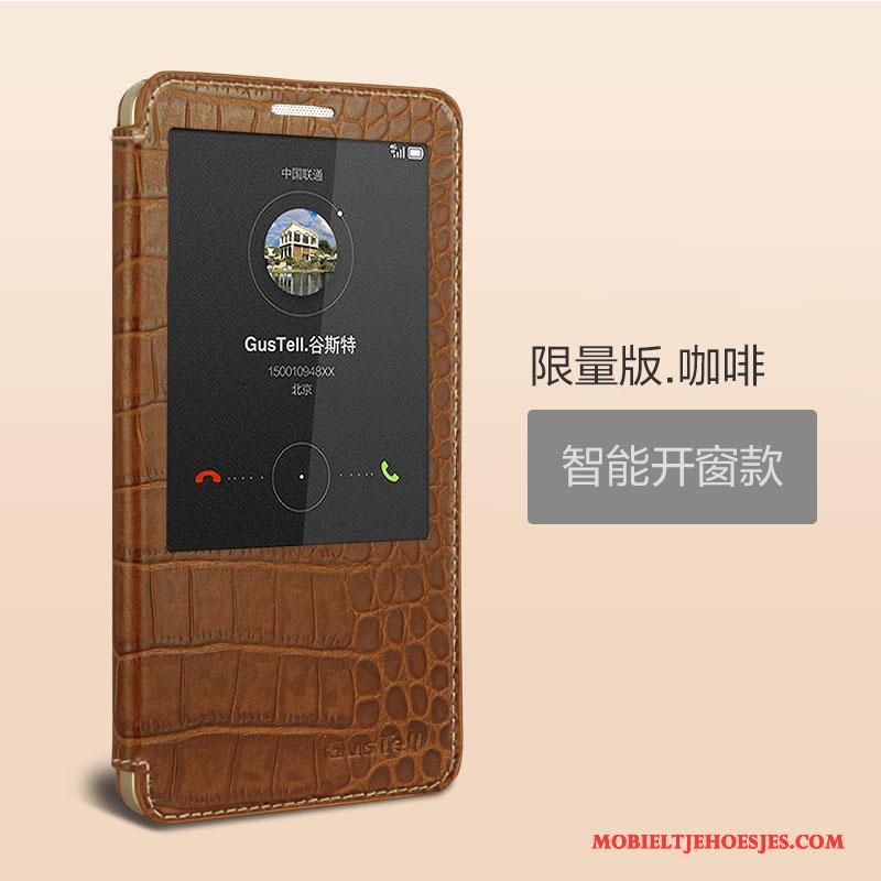 Huawei Ascend Mate 7 Hoesje Hoes Winterslaap Leren Etui Wijnrood Bescherming Mobiele Telefoon Echt Leer