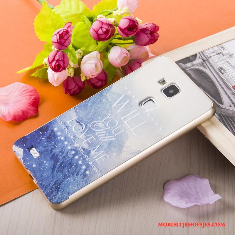 Huawei Ascend Mate 7 Hoesje Reliëf Roze Metaal Mobiele Telefoon Goud Geschilderd Omlijsting